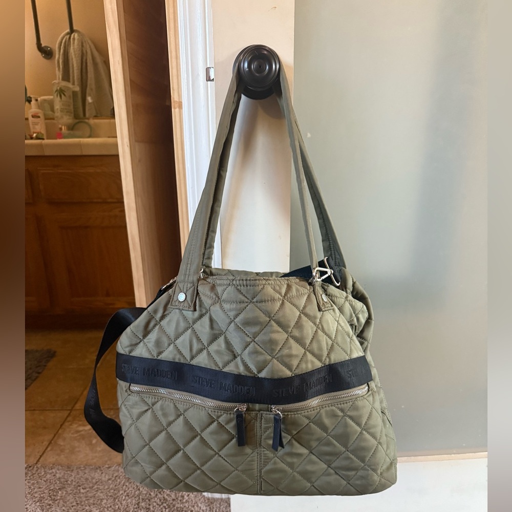 Steve Madden Quilted Olive Green Tote Bag
